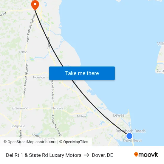 Del Rt 1 & State Rd Luxary Motors to Dover, DE map