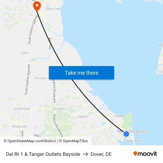 Del Rt 1 & Tanger Outlets Bayside to Dover, DE map
