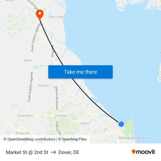 Market St @ 2nd St to Dover, DE map