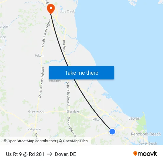 Us Rt 9 @ Rd 281 to Dover, DE map