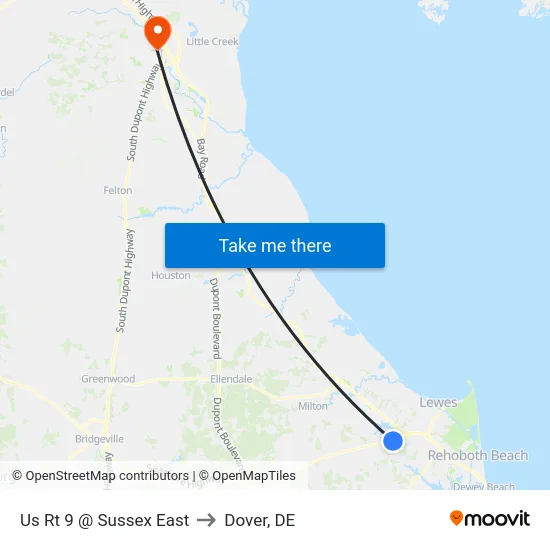 Us Rt 9 @ Sussex East to Dover, DE map