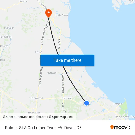 Palmer St & Op Luther Twrs to Dover, DE map
