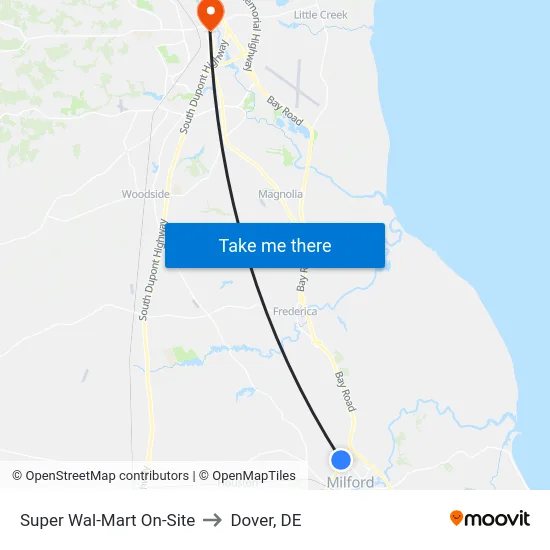 Super Wal-Mart On-Site to Dover, DE map