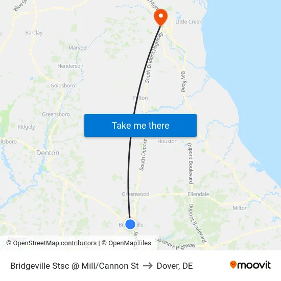 Bridgeville Stsc @ Mill/Cannon St to Dover, DE map