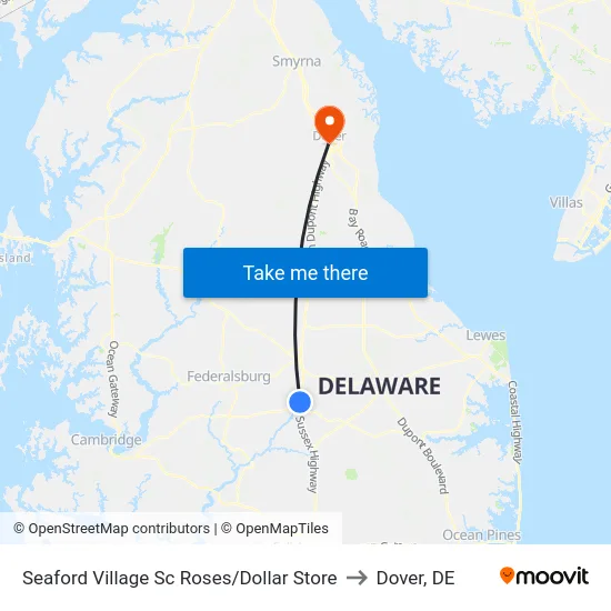 Seaford Village Sc Roses/Dollar Store to Dover, DE map