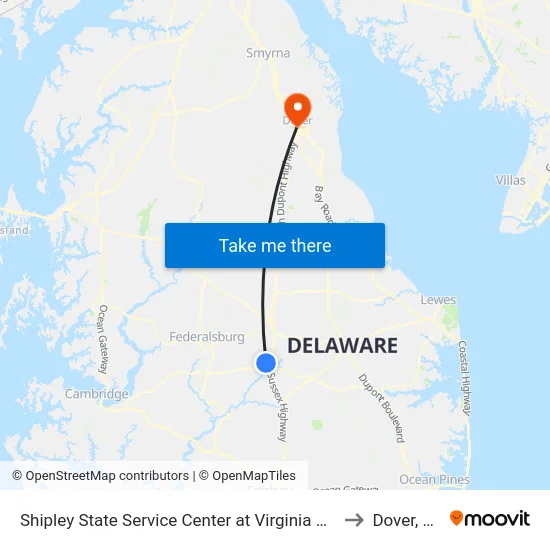 Shipley State Service Center at Virginia Ave to Dover, DE map