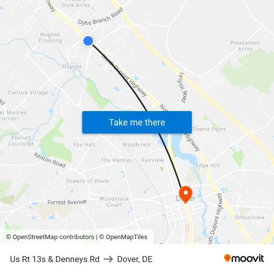 Us Rt 13s & Denneys Rd to Dover, DE map