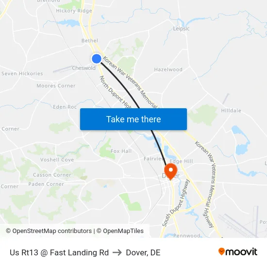 Us Rt13 @ Fast Landing Rd to Dover, DE map