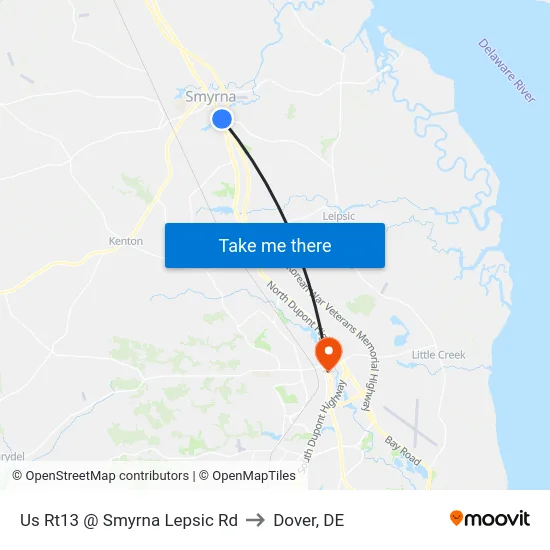 Us Rt13 @ Smyrna Lepsic Rd to Dover, DE map