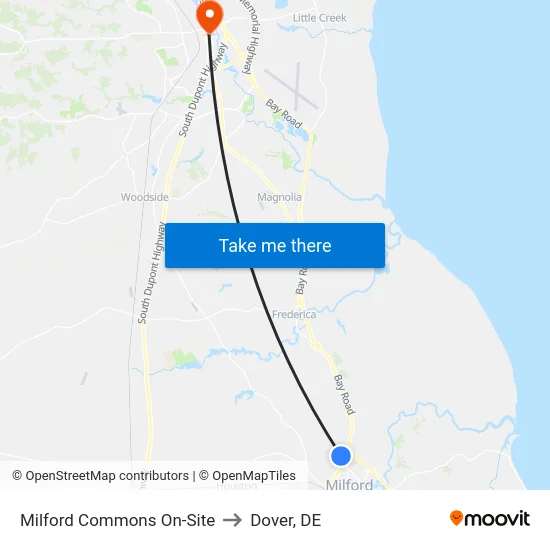 Milford Commons On-Site to Dover, DE map