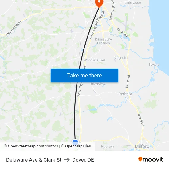 Delaware Ave & Clark St to Dover, DE map