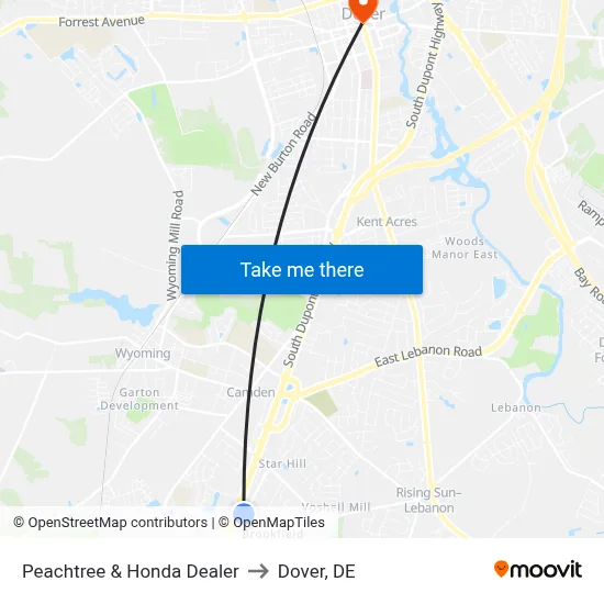 Peachtree & Honda Dealer to Dover, DE map
