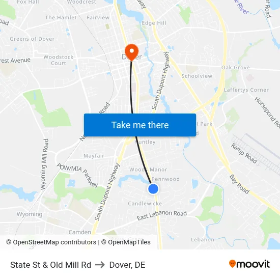 State St & Old Mill Rd to Dover, DE map