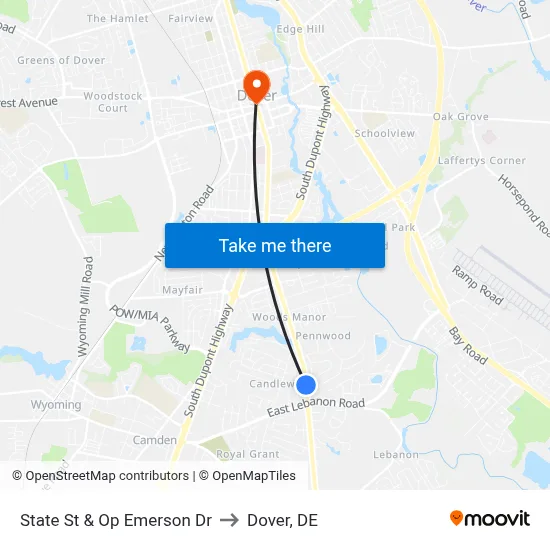 State St & Op Emerson Dr to Dover, DE map