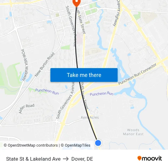 State St & Lakeland Ave to Dover, DE map