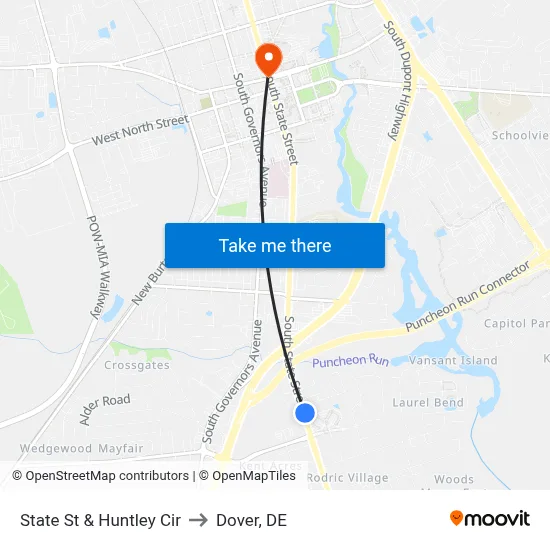 State St & Huntley Cir to Dover, DE map