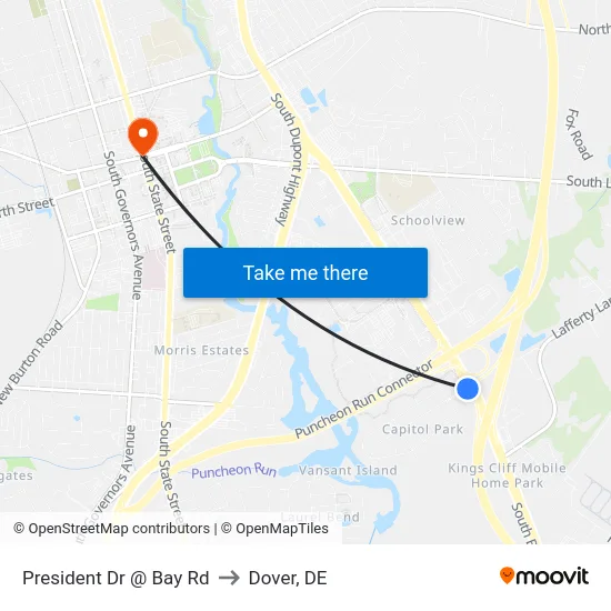 President Dr @ Bay Rd to Dover, DE map
