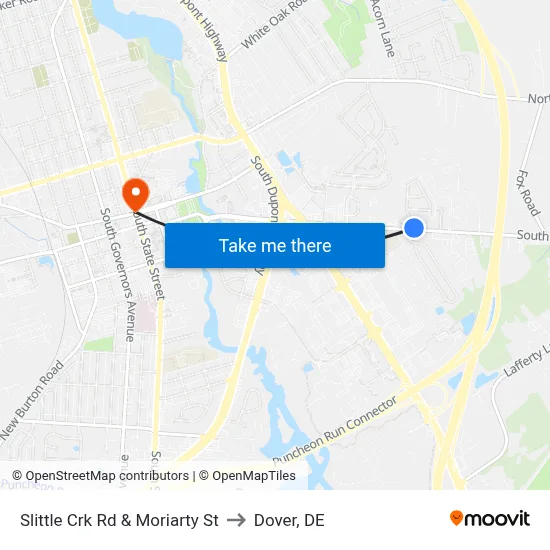 Slittle Crk Rd & Moriarty St to Dover, DE map