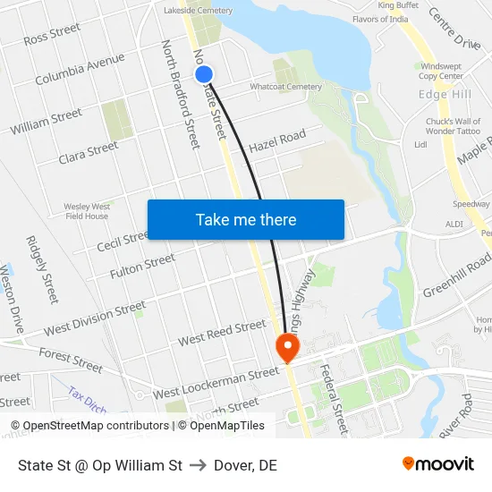 State St @ Op William St to Dover, DE map