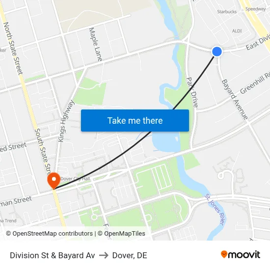 Division St & Bayard Av to Dover, DE map