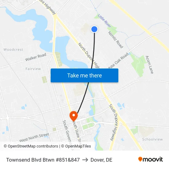 Townsend Blvd Btwn #851&847 to Dover, DE map