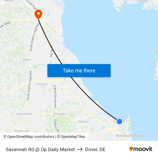 Savannah Rd @ Op Daily Market to Dover, DE map