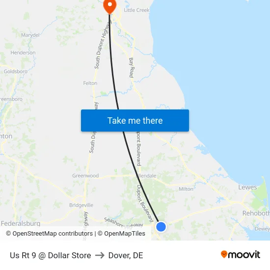 Us Rt 9 @ Dollar Store to Dover, DE map