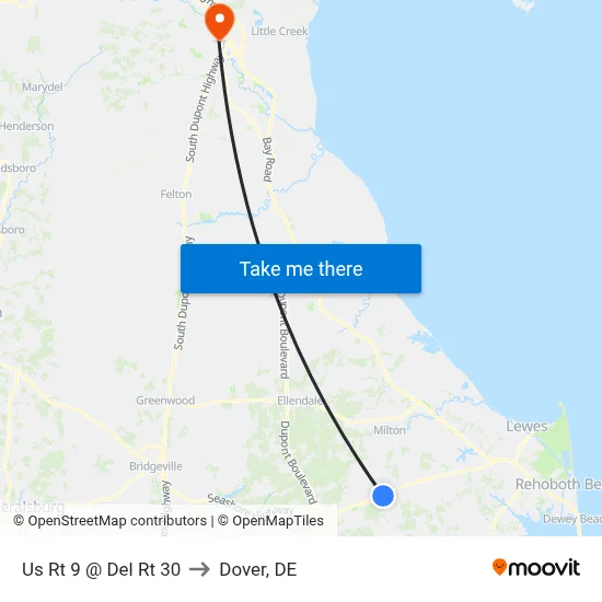 Us Rt 9 @ Del Rt 30 to Dover, DE map