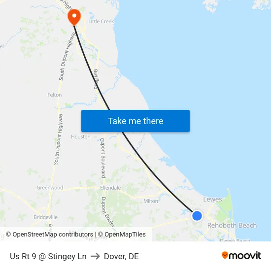 Us Rt 9 @ Stingey Ln to Dover, DE map