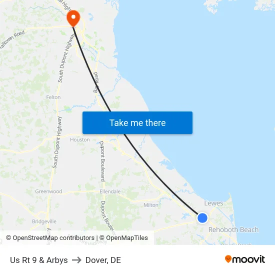Us Rt 9 & Arbys to Dover, DE map