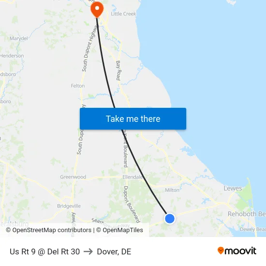 Us Rt 9 @ Del Rt 30 to Dover, DE map