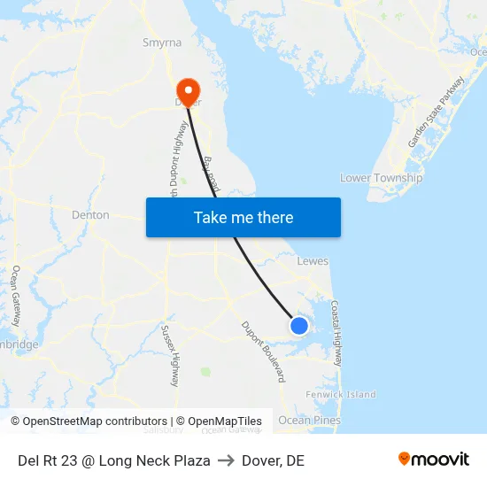 Del Rt 23 @ Long Neck Plaza to Dover, DE map