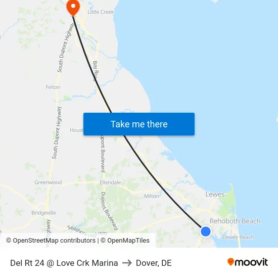 Del Rt 24 @ Love Crk Marina to Dover, DE map