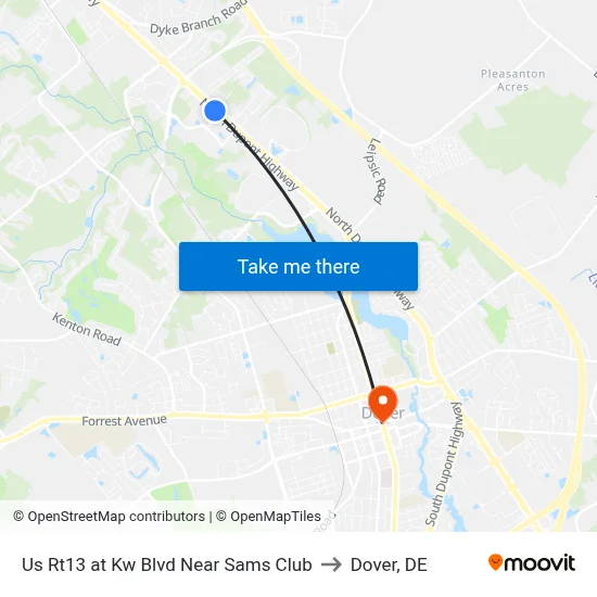 Us Rt13 at Kw Blvd Near Sams Club to Dover, DE map
