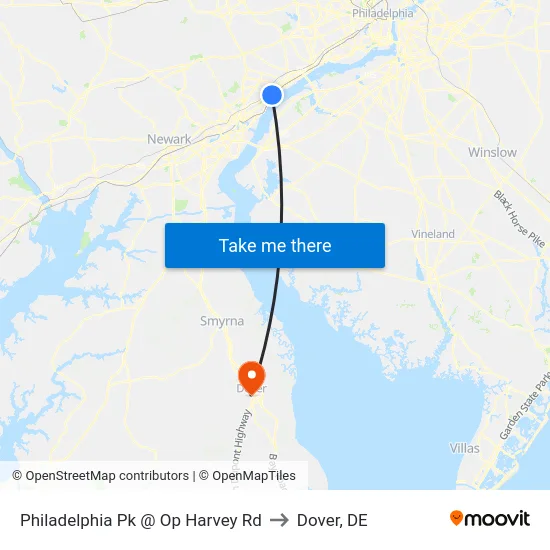 Philadelphia Pk @ Op Harvey Rd to Dover, DE map