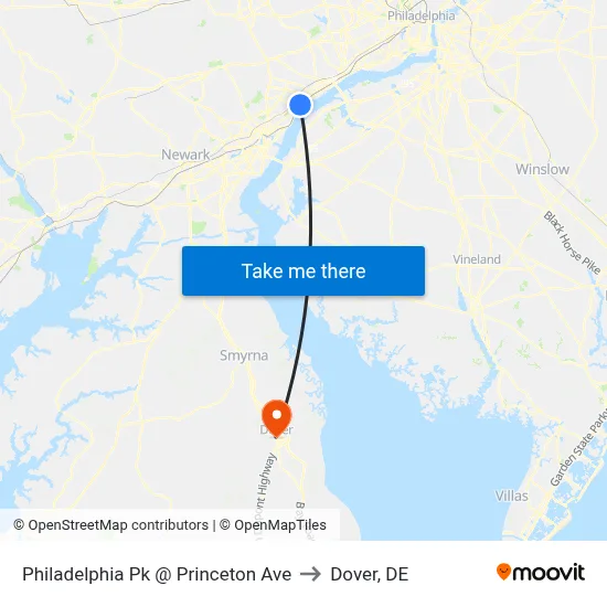Philadelphia Pk @ Princeton Ave to Dover, DE map