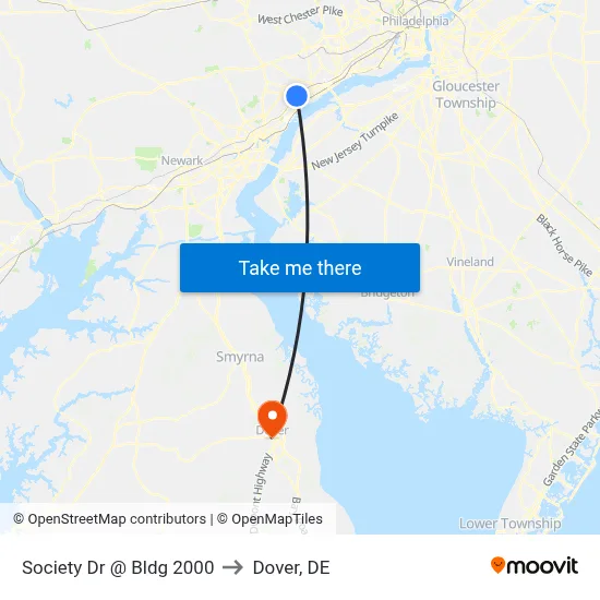 Society Dr @ Bldg 2000 to Dover, DE map