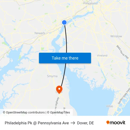 Philadelphia Pk @ Pennsylvania Ave to Dover, DE map