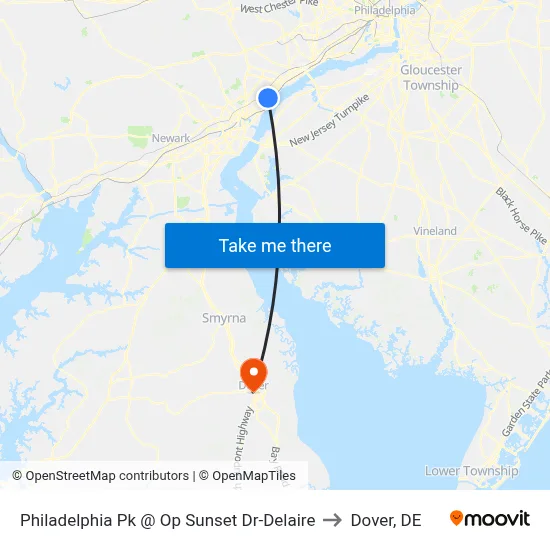 Philadelphia Pk @ Op Sunset Dr-Delaire to Dover, DE map