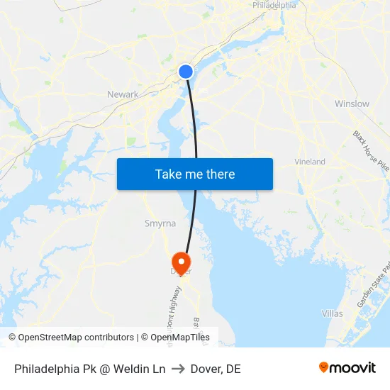 Philadelphia Pk @ Weldin Ln to Dover, DE map