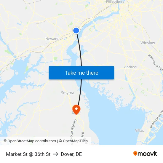Market St @ 36th St to Dover, DE map