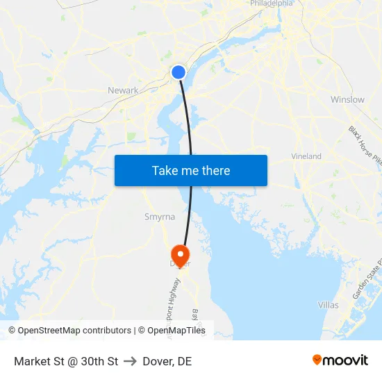 Market St @ 30th St to Dover, DE map