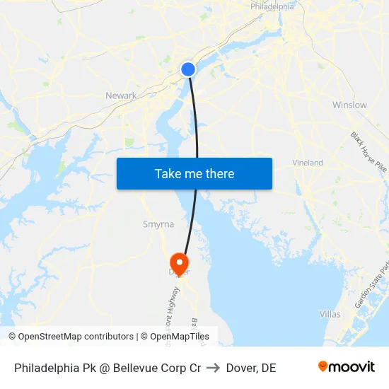 Philadelphia Pk @ Bellevue Corp Cr to Dover, DE map