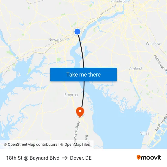 18th St @ Baynard Blvd to Dover, DE map