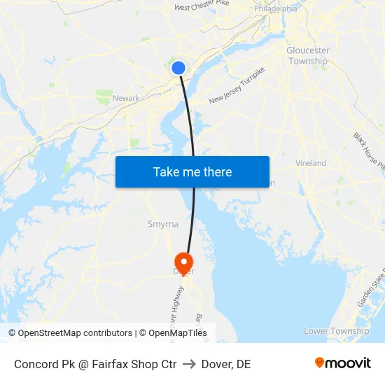 Concord Pk @ Fairfax Shop Ctr to Dover, DE map