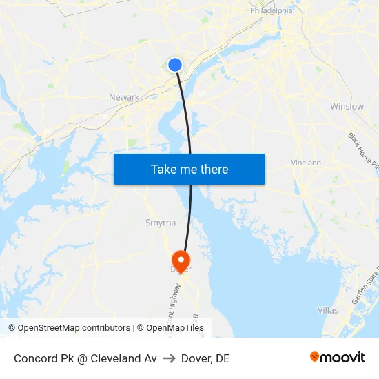 Concord Pk @ Cleveland Av to Dover, DE map