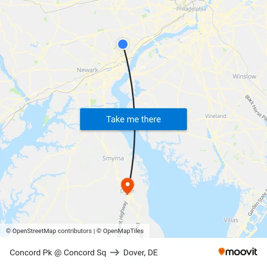 Concord Pk @ Concord Sq to Dover, DE map