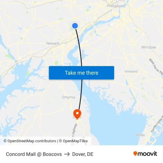 Concord Mall @ Boscovs to Dover, DE map