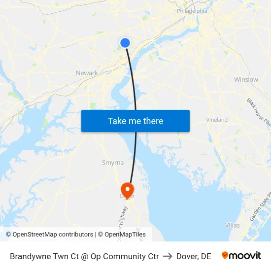 Brandywne Twn Ct @ Op Community Ctr to Dover, DE map