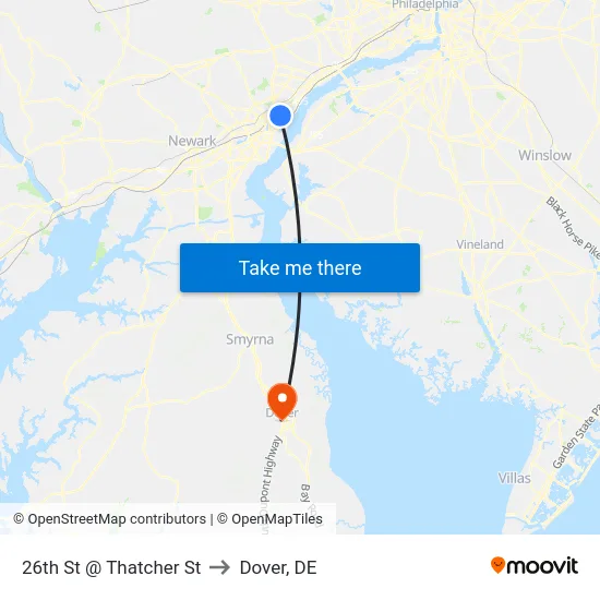 26th St @ Thatcher St to Dover, DE map